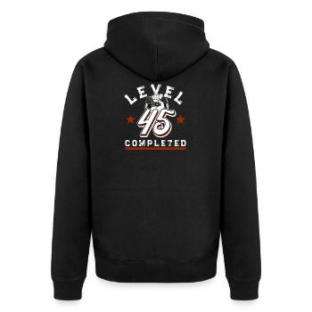 Geschenk zum 45. Geburtstag Spruch 45. Geburtstag - Unisex Premium Bio Zip Hoodie - Schwarz - Hinten - Nico (187cm)
