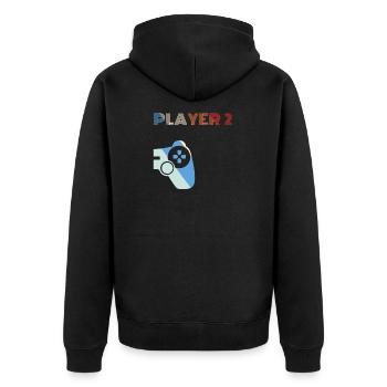 Player 2 Partner Duo Gamer Controller Geschenk - Unisex Premium Bio Zip Hoodie - Schwarz - Hinten - Nico (187cm)