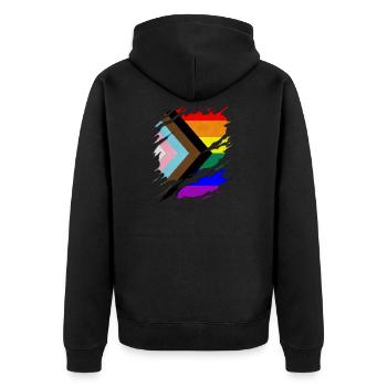 LGBTQ Progress Pride Flag Ripped Reveal - Unisex Premium Organic Zip Hoodie - black - Back - Nico (187cm)