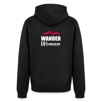 Wander Woman Wandern - Unisex Premium Bio Zip Hoodie - Schwarz - Hinten - Nico (187cm)