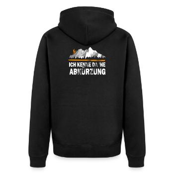 Mountainbike Ich kenn da eine Abkürzung - Unisex Premium Bio Zip Hoodie - Schwarz - Hinten - Nico (187cm)