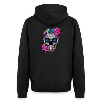 Zucker Schädel Tag der Toten Geschenk - Unisex Premium Bio Zip Hoodie - Schwarz - Hinten - Nico (187cm)