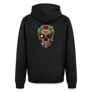 Zucker Schädel Tag der Toten Geschenk - Unisex Premium Bio Zip Hoodie - Schwarz - Hinten - Nico (187cm)