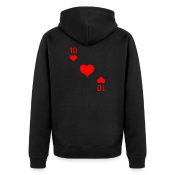Herz 10 Zehn Karte Poker Karneval - Unisex Premium Bio Zip Hoodie - Schwarz - Hinten - Nico (187cm)