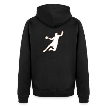 Handball Handballer Umriss Silhouette Geschenk - Unisex Premium Bio Zip Hoodie - Schwarz - Hinten - Nico (187cm)