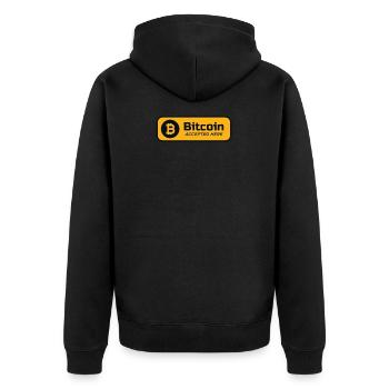 Bitcoin accepted here Bitcoin-Logo Crypto BTC - Unisex Premium Bio Zip Hoodie - Schwarz - Hinten - Nico (187cm)