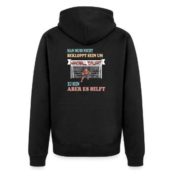 Handball Torwart - Lustiger Spruch - Unisex Premium Bio Zip Hoodie - Schwarz - Hinten - Nico (187cm)