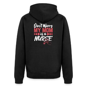Don´t worry my Mom is a Nurse - Unisex Premium Bio Zip Hoodie - Schwarz - Hinten - Nico (187cm)