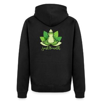 Yoga Frosch Pilates Meditation Just Breath Shirt - Unisex Premium Bio Zip Hoodie - Schwarz - Hinten - Nico (187cm)