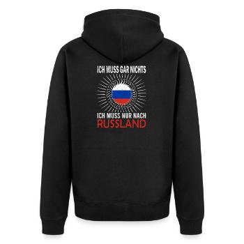 Ich muss gar nichts Ich muss nur nach Russland - Unisex Premium Bio Zip Hoodie - Schwarz - Hinten - Nico (187cm)