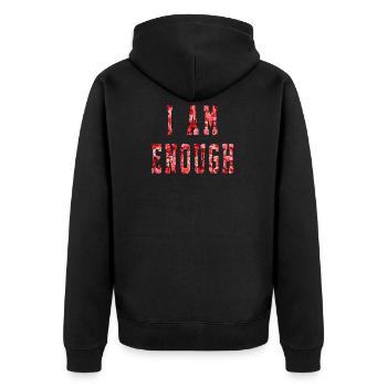 I am Enough Statement Design pour les femmes maman et K - Veste à capuche bio Premium Unisexe - noir - Dos - Nico (187cm)