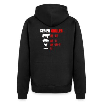 Serien Griller Lustiges Griller - Unisex Premium Bio Zip Hoodie - Schwarz - Hinten - Nico (187cm)
