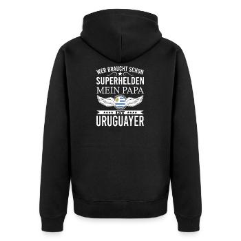 Uruguay Uruguayer Papa Vater - Unisex Premium Bio Zip Hoodie - Schwarz - Hinten - Nico (187cm)