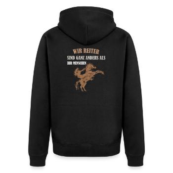 Reiter- Reitsport Hobby Pferdespruch Lustiges - Unisex Premium Bio Zip Hoodie - Schwarz - Hinten - Nico (187cm)