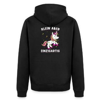 Einhorn Spruch Klein aber einzigartig - Unisex Premium Bio Zip Hoodie - Schwarz - Hinten - Nico (187cm)