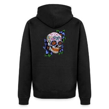Zucker Schädel Tag der Toten Geschenk - Unisex Premium Bio Zip Hoodie - Schwarz - Hinten - Nico (187cm)