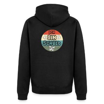 Ich bin schuld - Unisex Premium Bio Zip Hoodie - Schwarz - Hinten - Nico (187cm)