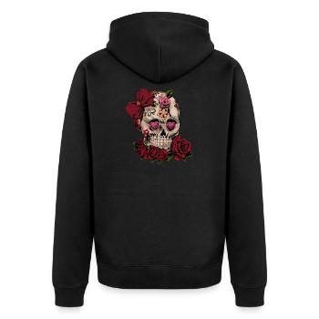 Zucker Schädel Rosen Tag der Toten Geschenk - Unisex Premium Bio Zip Hoodie - Schwarz - Hinten - Nico (187cm)