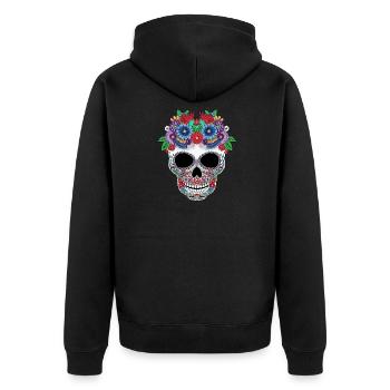 Zucker Schädel Tag der Toten Geschenk - Unisex Premium Bio Zip Hoodie - Schwarz - Hinten - Nico (187cm)