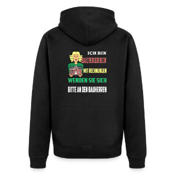 Bauherrin Rechnungen an den Bauherr - Unisex Premium Bio Zip Hoodie - Schwarz - Hinten - Nico (187cm)