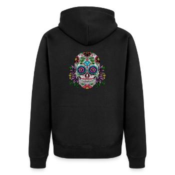 Zucker Schädel Tag der Toten Geschenk - Unisex Premium Bio Zip Hoodie - Schwarz - Hinten - Nico (187cm)