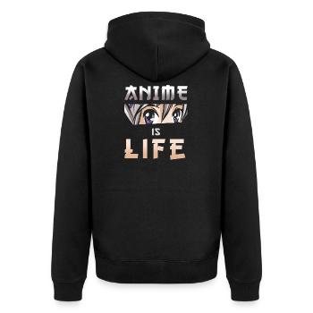 Anime Spruch Anime ist Leben - Unisex Premium Bio Zip Hoodie - Schwarz - Hinten - Nico (187cm)