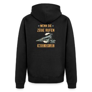 Zug Modelleisenbahn Eisenbahner - Unisex Premium Bio Zip Hoodie - Schwarz - Hinten - Nico (187cm)