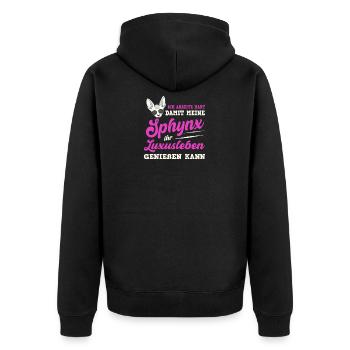 Sphynx Katze Katzen Cat Nacktkatze Gothik Spruch - Unisex Premium Bio Zip Hoodie - Schwarz - Hinten - Nico (187cm)