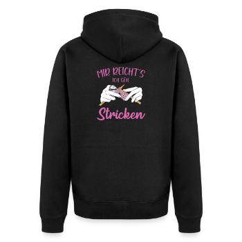 stricken stricksprüche häkelsprüche häklerinnen - Unisex Premium Bio Zip Hoodie - Schwarz - Hinten - Nico (187cm)