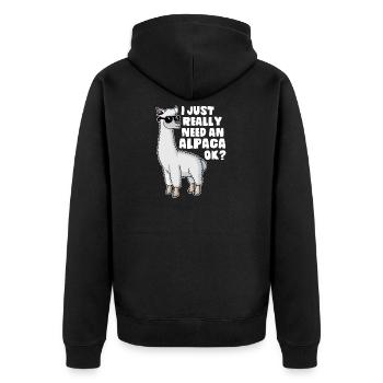 Lustiges Lama Alpaka Allpaka Spruch Geschenk - Unisex Premium Bio Zip Hoodie - Schwarz - Hinten - Nico (187cm)