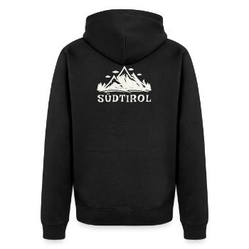 Südtirol, Berge, Heimat, Dolomiten Geschenkidee - Unisex Premium Bio Zip Hoodie - Schwarz - Hinten - Nico (187cm)