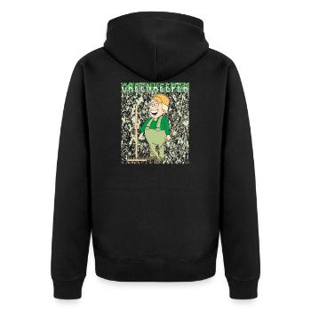 MENSCH COMIC GREENKEEPER - Unisex Premium Bio Zip Hoodie - Schwarz - Hinten - Nico (187cm)
