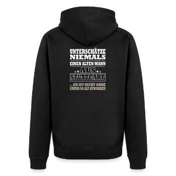 Alter Mann aus Stuttgart - Unisex Premium Bio Zip Hoodie - Schwarz - Hinten - Nico (187cm)