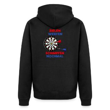 Zielen Schimpfen - Dart Spruch Lustiges Geschenk - Unisex Premium Bio Zip Hoodie - Schwarz - Hinten - Nico (187cm)