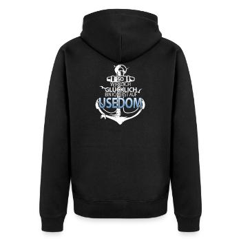 Usedom Vintage Anker Strand Sylt - Unisex Premium Bio Zip Hoodie - Schwarz - Hinten - Nico (187cm)