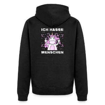 Ich Hasse Menschen Einhörner Mittelfinger Lustiges - Unisex Premium Bio Zip Hoodie - Schwarz - Hinten - Nico (187cm)