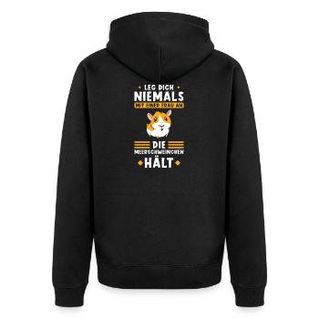 Meerschweinchen Mama Spruch lustig - Unisex Premium Bio Zip Hoodie - Schwarz - Hinten - Nico (187cm)