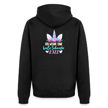 Kinder Ich werde Große Schwester 2022 Einhorn - Unisex Premium Bio Zip Hoodie - Schwarz - Hinten - Nico (187cm)