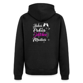 Sekt Spruch - Unisex Premium Bio Zip Hoodie - Schwarz - Hinten - Nico (187cm)