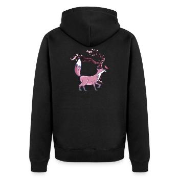 FOX Japanese Kirschblüte Vintage Fuchs Kawaii - Unisex Premium Bio Zip Hoodie - Schwarz - Hinten - Nico (187cm)