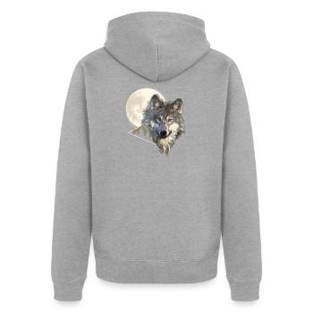 Grey Wolf Hunting In The Mountains Wolf - Unisex Premium Bio Zip Hoodie - Grau meliert - Hinten - Nico (187cm)