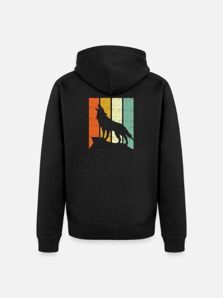 Wolf Retro - Unisex Premium Organic Zip Hoodie - black