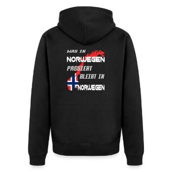 NORWEGEN ANGELN - Unisex Premium Bio Zip Hoodie - Schwarz - Hinten - Nico (187cm)