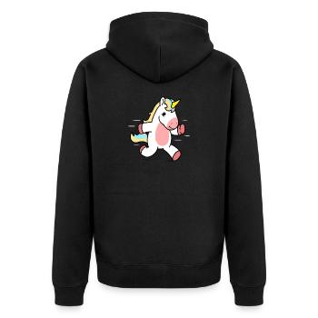 rennendes Einhorn - Unisex Premium Bio Zip Hoodie - Schwarz - Hinten - Nico (187cm)