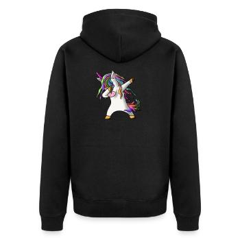Dabbing Unicorn Dabbendes Einhorn Geschenk Magisch - Unisex Premium Bio Zip Hoodie - Schwarz - Hinten - Nico (187cm)