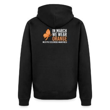 MS Bewusstsein - Multiple Sklerose - MS Band - Unisex Premium Bio Zip Hoodie - Schwarz - Hinten - Nico (187cm)