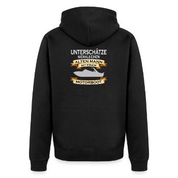 Boot Kapitän Segeln Schiff Anker Motiv Spruch - Unisex Premium Bio Zip Hoodie - Schwarz - Hinten - Nico (187cm)