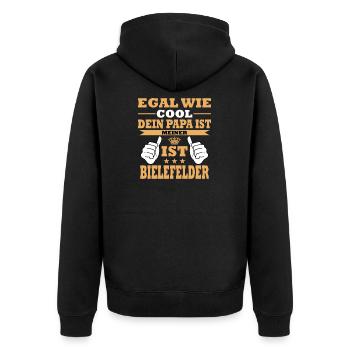 Bielefeld Bielefelder Papa - Unisex Premium Bio Zip Hoodie - Schwarz - Hinten - Nico (187cm)
