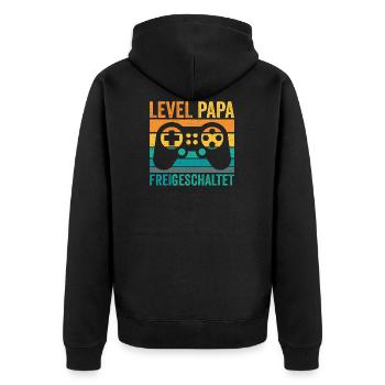 Level Papa Freigeschaltet Ankündigung Vater Geburt - Unisex Premium Bio Zip Hoodie - Schwarz - Hinten - Nico (187cm)