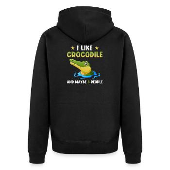 Krokodil Niedlich lustiger Spruch - Unisex Premium Bio Zip Hoodie - Schwarz - Hinten - Nico (187cm)